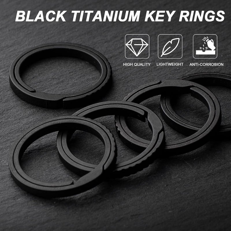 TISUR Titanium Keychain Rings, Split Side Pushing Key Rings Heavy Duty Black Key Ring For Key Chain Carabiner Dog Tag Ring - Image 4